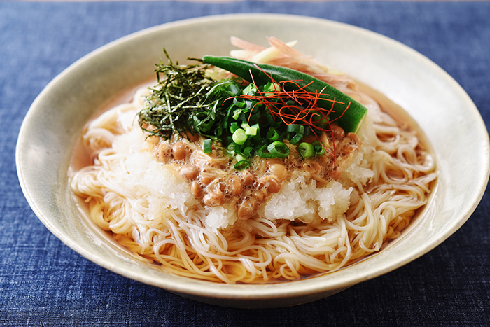 ネバネバ夏バテ知らず！納豆となめ茸のそうめん